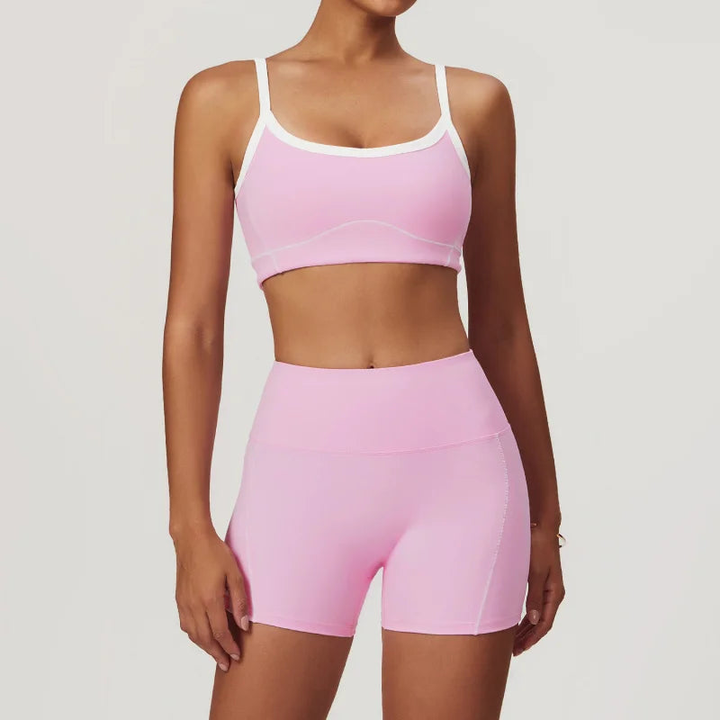 Conjunto deportivo de yoga FUBEIKE para mujer, de verano, color nude, ajustado, con espalda descubierta, ideal para gimnasio, ropa deportiva para mujer, para correr al aire libre.