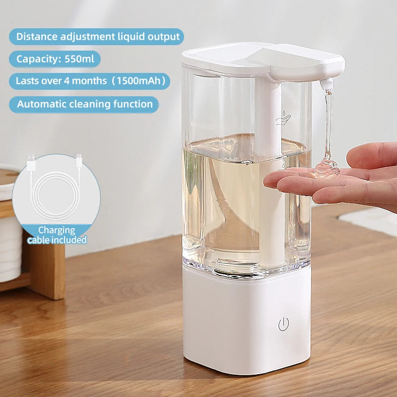Dispensador automático de jabón líquido de 500 ml para cocina, recargable por USB, sin contacto, de alta capacidad, para detergente. También apto para baño.
