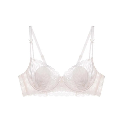 Sujetador de encaje con escote en V profundo y tirantes de lazo, con aro de acero suave, a prueba de golpes, para mujer, con pechos fruncidos, ropa interior push up antiflacidez.