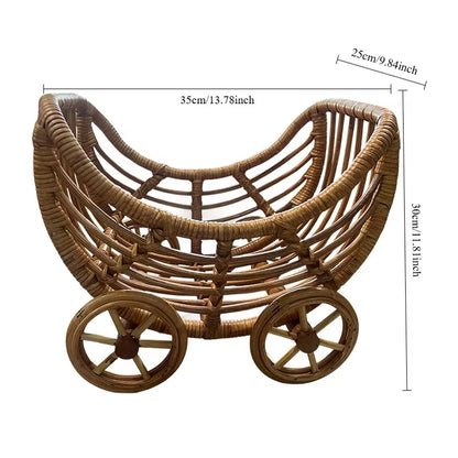 Muebles para fotografía de recién nacidos, carrito vintage de ratán para bebé, totalmente hecho a mano, sillón reclinable para posar fotos, accesorios para sesión de fotos en estudio