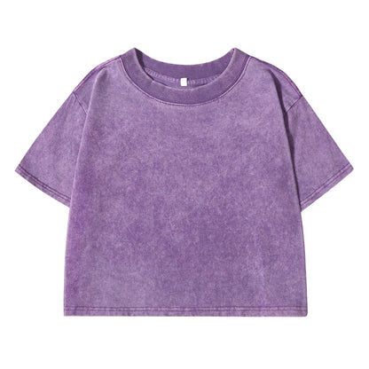 Camiseta lavada ajustada y lisa, moda femenina, algodón suave, ropa de calle, informal, deportiva, de manga corta, estilo retro, para mujer