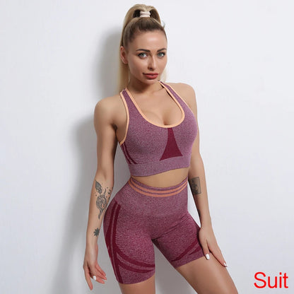 Conjuntos de ropa deportiva de media pieza sin costuras para mujer, conjuntos de gimnasio de manga larga, sujetador deportivo de yoga, leggings push up y mallas deportivas.