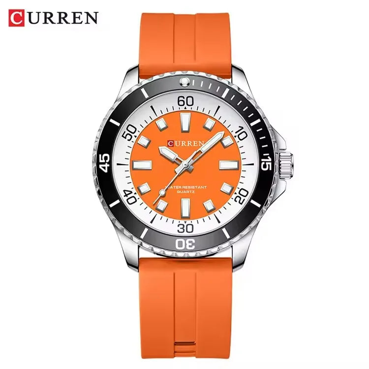 CURREN 8448 Reloj de cuarzo de moda para hombre, reloj de pulsera deportivo con correa de silicona, luminoso, resistente al agua y esfera grande para exteriores