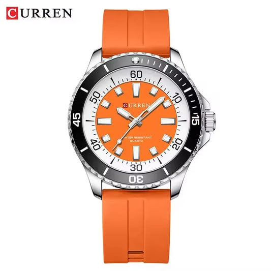 CURREN 8448 Reloj de cuarzo de moda para hombre, reloj de pulsera deportivo con correa de silicona, luminoso, resistente al agua y esfera grande para exteriores