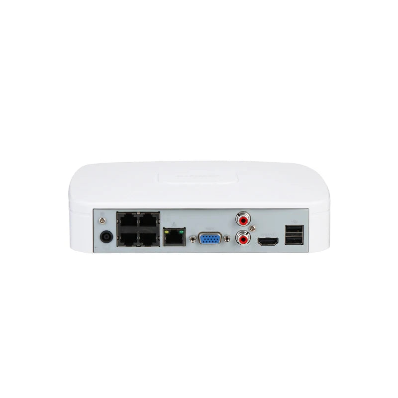 NVR Dahua Lite de 4/8 canales, 1U, 4/8 PoE, 1 HDD. Compatible con cámaras SMD de 12 MP, detección de movimiento y SATA hasta 20 TB. Modelos: NVR4104-P-4KS3 y NVR4108-8P-4KS3.