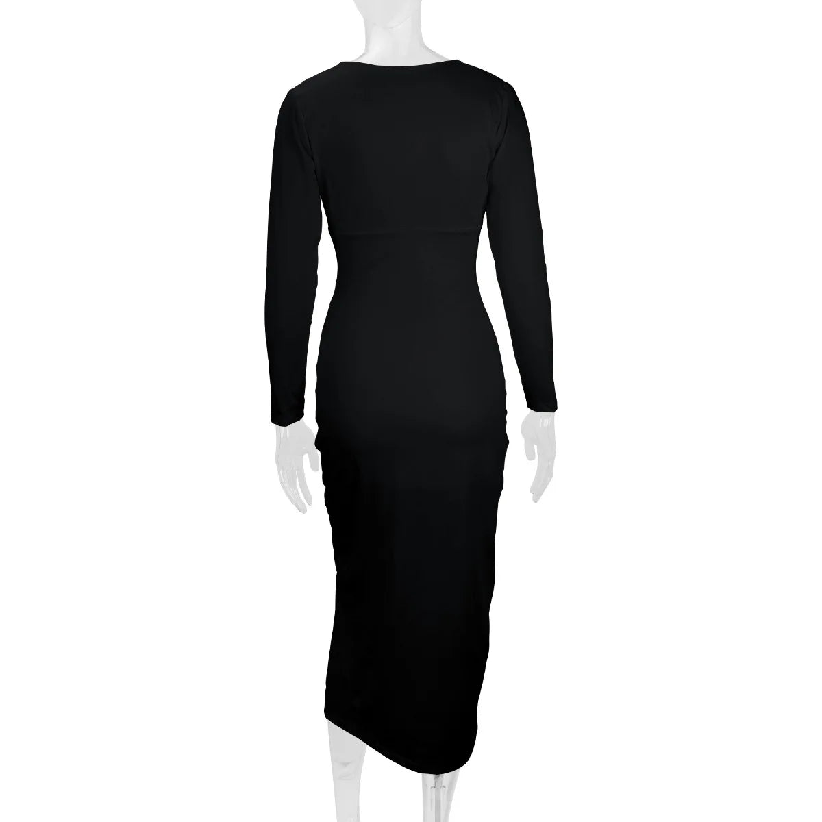 2025 Autumn Winter Female Fashion Slim Fit Long Sleeve V Neck Dress Women's Sexy Slit Knee Length Midi Dress Regular Shoulder