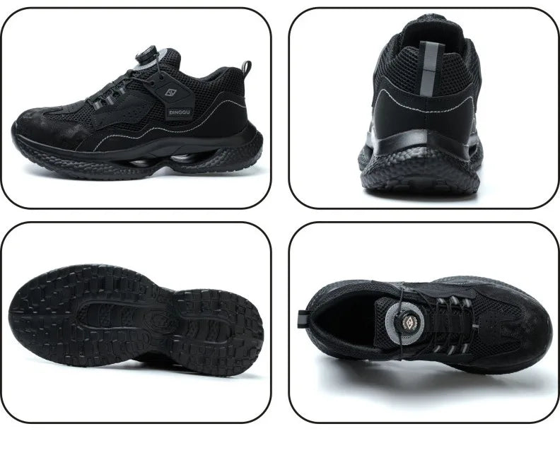 Zapatos de seguridad de trabajo con botón giratorio para hombres y mujeres, zapatos con puntera de acero, botas de seguridad indestructibles, zapatillas de trabajo protectoras ligeras.