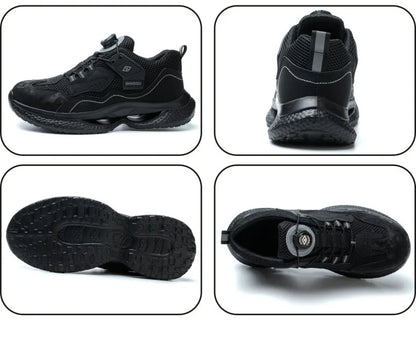 Zapatos de seguridad de trabajo con botón giratorio para hombres y mujeres, zapatos con puntera de acero, botas de seguridad indestructibles, zapatillas de trabajo protectoras ligeras.