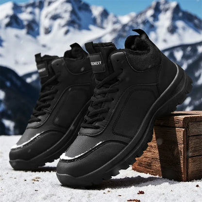 Botas de nieve de gran tamaño para hombre, zapatos de invierno de algodón, botines, zapatos de trabajo para hombre, botas de cuero impermeables de alta calidad, Bota Masculina