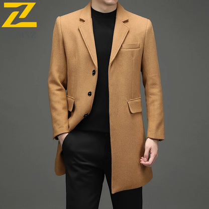 Abrigo de lana de invierno COMXZ 2025 para hombre, estilo retro, grueso, de cachemir, ropa urbana coreana, ligero, de lujo, con mezcla de lana.