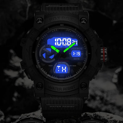 FOXBOX TOP Relojes para hombre, reloj de pulsera de cuarzo, resistente al agua, con pantalla de doble horario, reloj militar para hombre, reloj para hombre + CAJA