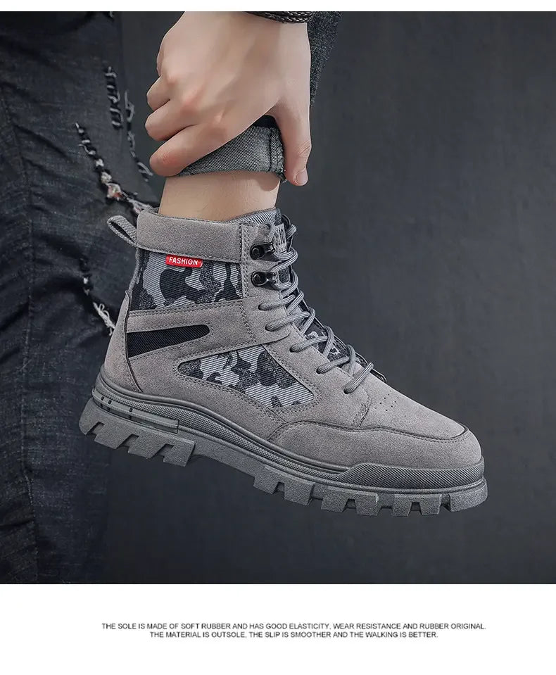 Botas altas para hombre, suela plana, ligeras, para senderismo, exteriores, negras, para correr, tenis, caminar, motocicleta