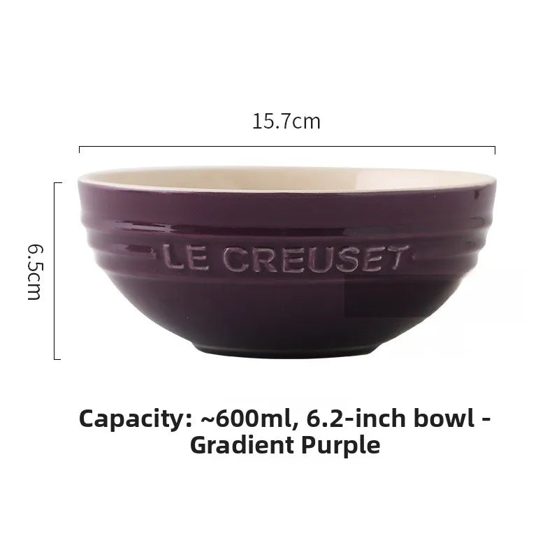 Cuenco de porcelana esmaltada de colores fríos Le Creuset, cuenco de arroz, cuenco para sopa con cara de arcoíris, cuenco francés con diseño de mono redondo para uso doméstico