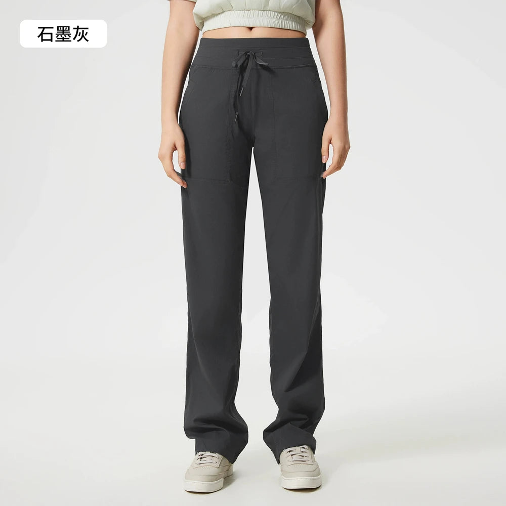 Women Quick Drying Sports Pants Breathable Running Fitness High Waisted Loose Style Wide Leg Casual Yoga Pants Full Length 2025