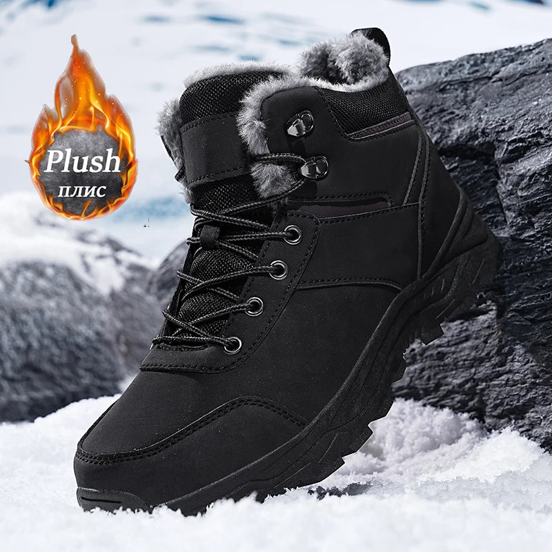 Botas de nieve para hombre, informales, de invierno, con plataforma, antideslizantes, cálidas, de piel, para combate, senderismo, motociclismo, exteriores