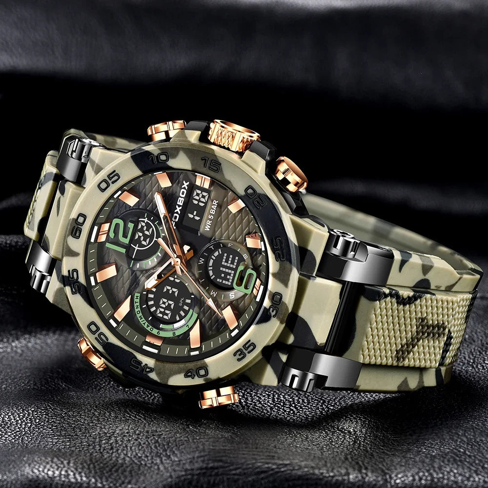 Reloj militar digital LIGE para hombre, resistente al agua hasta 50 m, LED, de cuarzo, deportivo, grande, Masculino