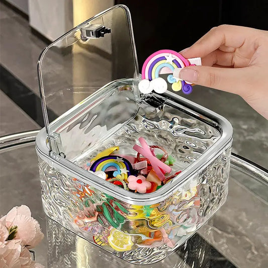 Caja de almacenamiento de accesorios para el cabello para niños, horquilla de escritorio para niña, diadema, banda de goma, caja de acabado acrílico transparente,