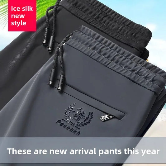 Pantalones clásicos sencillos de seda de hielo para hombre, de pierna recta, de secado rápido, finos, deportivos, informales, largos, transpirables, con sensación fresca de verano
