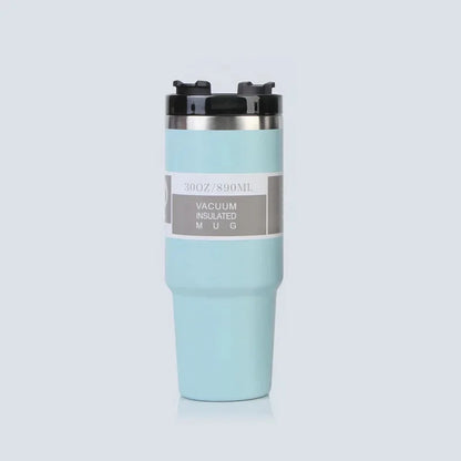 Vaso portátil de acero inoxidable de 30 oz con aislamiento para coche, con pajita y doble pajita para bebidas frías, ideal para usar en el vehículo.