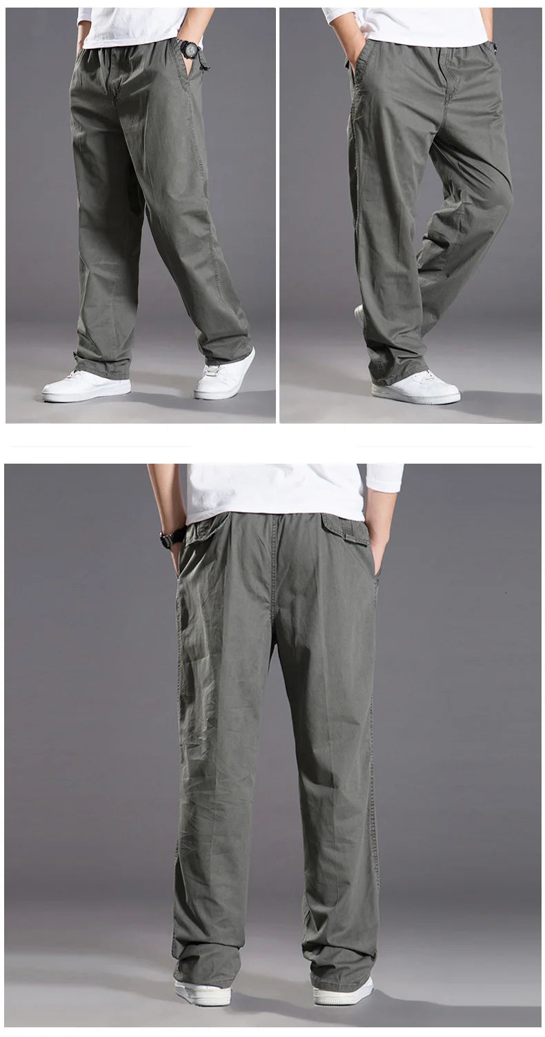Pantalones cargo casuales de algodón para hombre, con bolsillos, corte recto y holgado, elásticos, ideales para el trabajo. Talla 6XL.