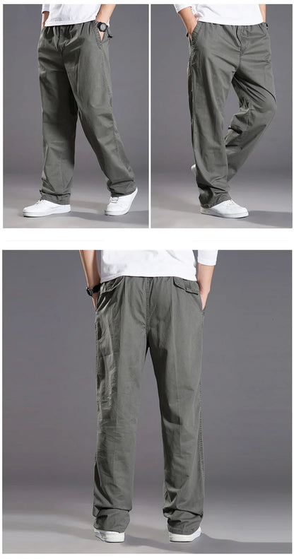 Pantalones cargo casuales de algodón para hombre, con bolsillos, corte recto y holgado, elásticos, ideales para el trabajo. Talla 6XL.