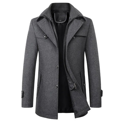2025 High quality men's wool coat medium length double collar winter plus cotton thickened wool coat men's coat