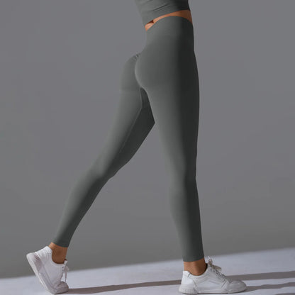 Leggings deportivos de yoga para mujer, sin costuras, cintura alta, elásticos, color sólido, para gimnasio, correr, secado rápido, realce y efecto moldeador.