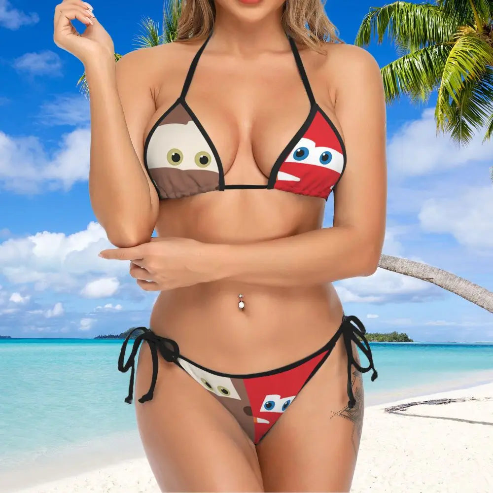 Conjunto de bikini personalizado de Rayo McQueen, traje de baño de dos piezas, bikinis de coches para mujer, conjuntos de bikini triangulares sexys para mujer, traje de baño