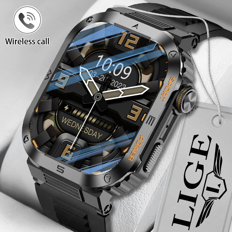 Reloj inteligente militar FOXBOX para hombre con GPS, resistente al agua, 2025, monitorización del sueño, deporte, fitness, IA, voz, llamadas Bluetooth.