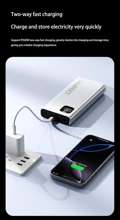 Batería externa portátil Xiaomi de 500.000 mAh y 120 W con carga ultrarrápida y gran capacidad, con pantalla digital para iPhone y Samsung.