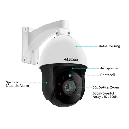 Cámara IP exterior 4K de 8 MP con PTZ, zoom 30x, varifocal, Onvif, H.265, domo, PoE, audio, IMX415, protocolo Hikvision.