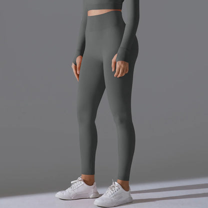 Leggings deportivos de yoga para mujer, sin costuras, cintura alta, elásticos, color sólido, para gimnasio, correr, secado rápido, realce y efecto moldeador.