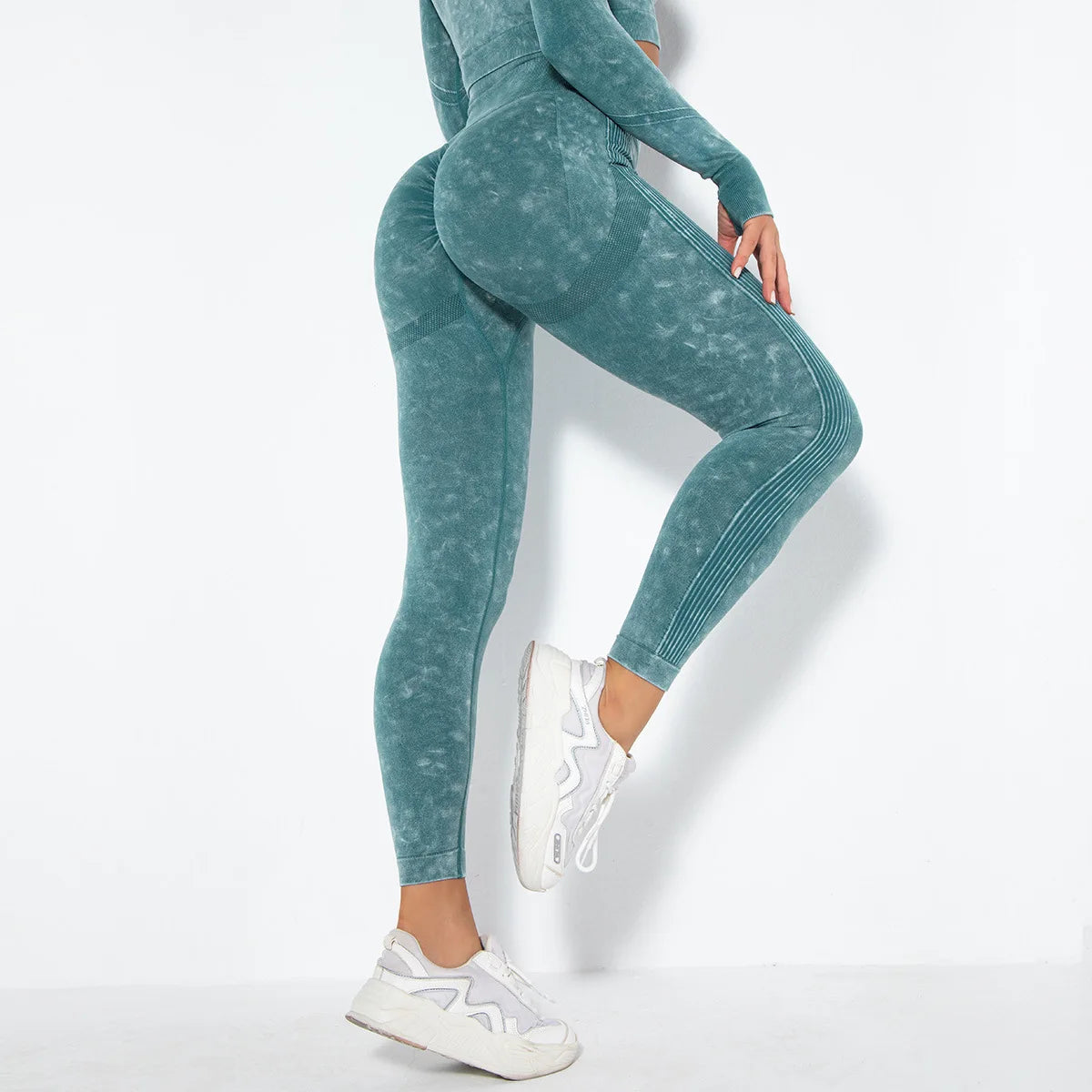 Conjunto de Yoga para Mujer de Alta Calidad, Sin Costuras, 2 Piezas, Camiseta Deportiva de Manga Larga con Color Degradado y Leggings Cortos, Ropa Deportiva para Mujer, 2 Piezas