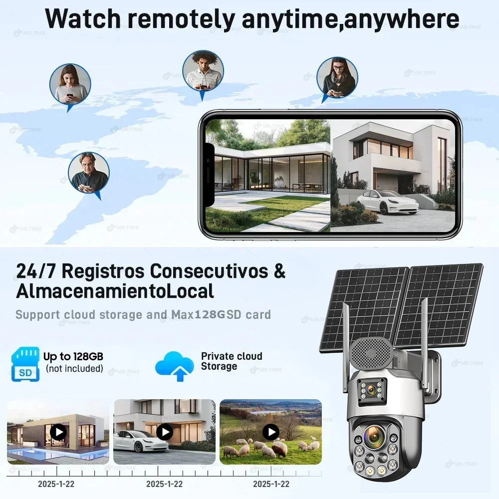 Cámara de vigilancia solar exterior iCsee 4G de 25 W, resolución 4K, zoom óptico 60X, seguimiento automático, batería de 31200 mAh, grabación continua 24/7, cámara IP de seguridad PTZ.