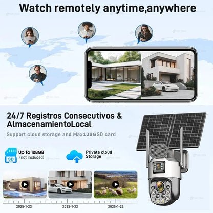 Cámara de vigilancia solar exterior iCsee 4G de 25 W, resolución 4K, zoom óptico 60X, seguimiento automático, batería de 31200 mAh, grabación continua 24/7, cámara IP de seguridad PTZ.