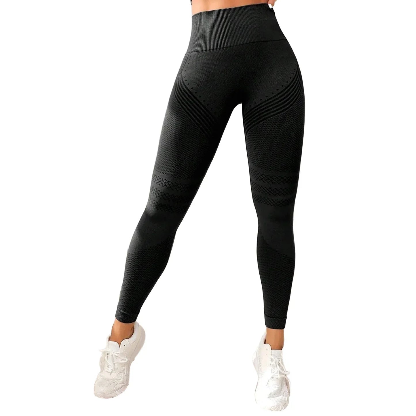 Pantalones de yoga de punto de cintura alta para mujer, pantalones largos de fitness, tejido integrado, banda elástica, pantalones deportivos, populares, efecto melocotón en los glúteos.