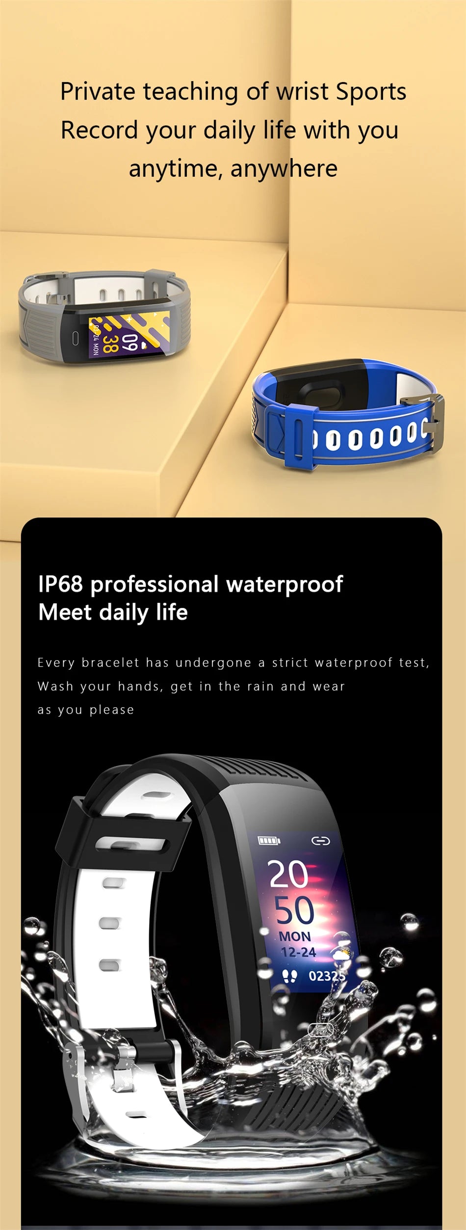 FOXBOX 2025 - Pulsera inteligente para hombre y mujer, resistente al agua, compatible con todos los smartphones, compatible con fitness y deportes, ideal para parejas, LIGE