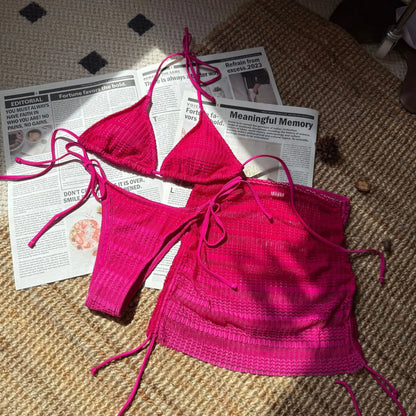 VigoBreviya - Conjunto de bikini de 3 piezas con falda y degradado para mujer, traje de baño sexy con cuello halter, push up, tanga de corte alto atada, 2024