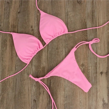 Conjunto de lencería sexy para mujer, top corto, sujetador y braguita, color liso, push up, tanga transparente