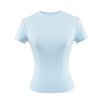 Camiseta informal de alta calidad para mujer, blusa sexy ajustada de manga corta, tendencia de moda, ropa lisa, tops Y2K, 2024