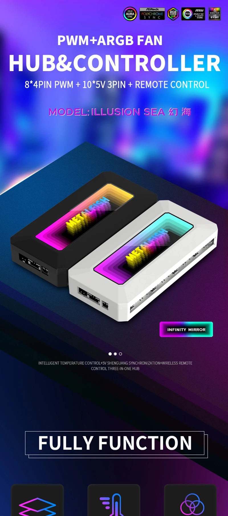 METALFISH Divisor de ventilador ARGB con PWM de 4 pines para refrigeración de ordenador, radiador de CPU SYNC, tira de luces LED de 5 V y 3 pines, mando a distancia