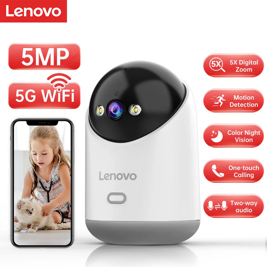 Cámara WiFi Lenovo de 5 MP para interiores, cámara IP inteligente para el hogar, color, seguimiento automático, seguridad nocturna, CCTV, monitor para bebés