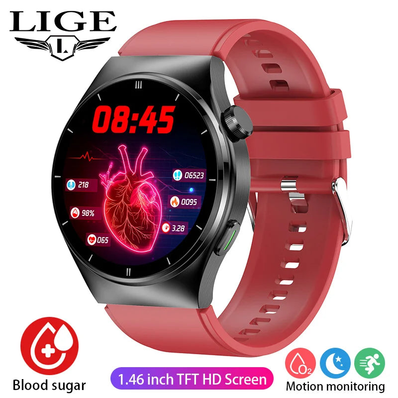LIGE - Reloj inteligente para hombre de 1,46 pulgadas con terapia láser, control de lípidos, ácido úrico, VFC, llamadas, temperatura, deportivo y bienestar