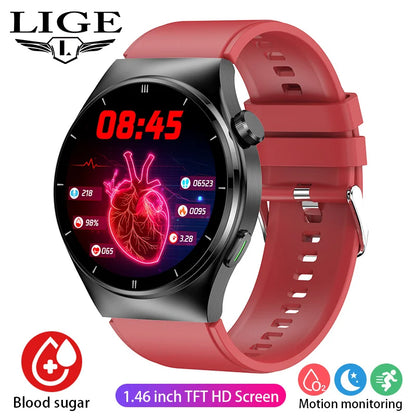 LIGE - Reloj inteligente para hombre de 1,46 pulgadas con terapia láser, control de lípidos, ácido úrico, VFC, llamadas, temperatura, deportivo y bienestar