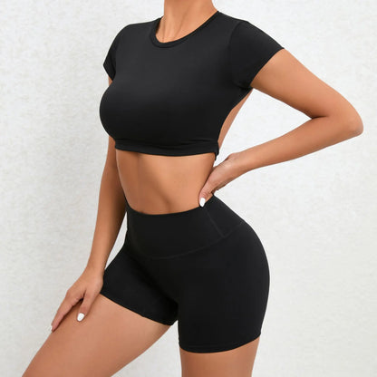 Sports Set Workout Fitness Activewear Set Female Quick-Dry Yoga Clothes Crop Sports Shirts Tops Backless Gym Top Women Sport Set