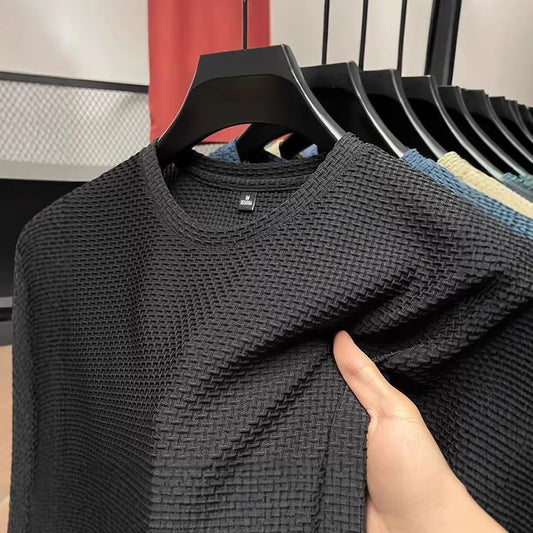 Camiseta de seda de hielo para hombre, manga corta, ligera, transpirable, cómoda, fresca, informal, moderna, de verano, elástica, ajustada.