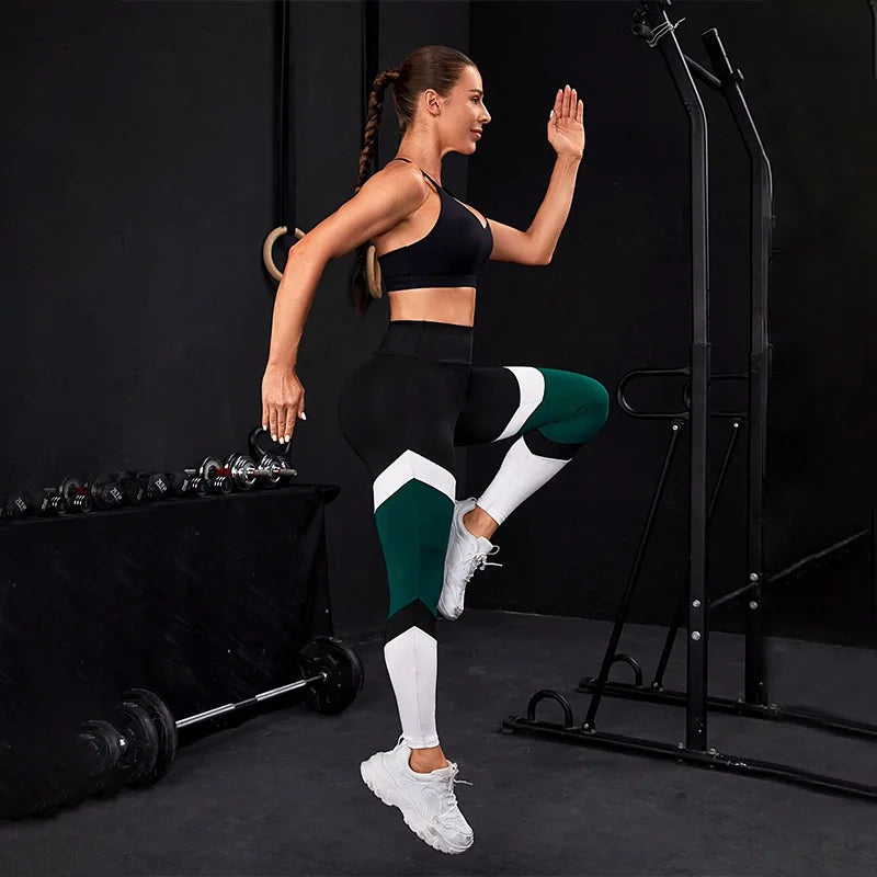 Leggings de yoga de cintura alta con bloques de color para mujer, leggings de entrenamiento con control de abdomen para mujer