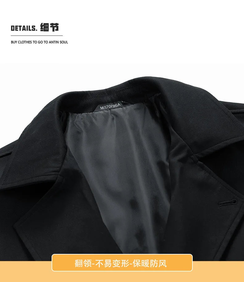 Gabardina larga de hombre, verde militar, corte ajustado, cruzada, con solapa de muesca, cortavientos, ideal para primavera y otoño, estilo casual para actividades al aire libre.