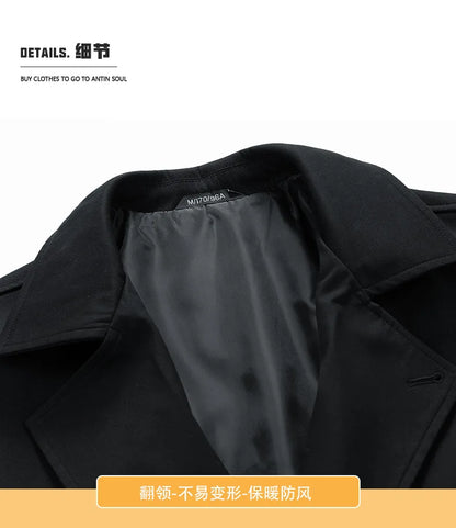 Gabardina larga de hombre, verde militar, corte ajustado, cruzada, con solapa de muesca, cortavientos, ideal para primavera y otoño, estilo casual para actividades al aire libre.