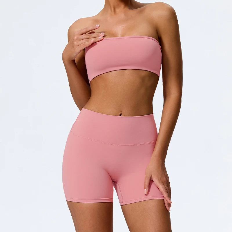 Conjunto deportivo de dos piezas Ctenkevet para mujer: incluye sujetador sin tirantes, top corto y ropa de gimnasio.